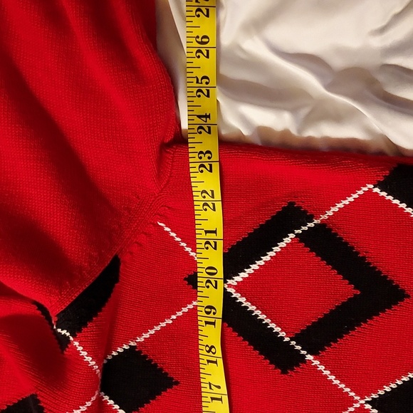 Liz Claiborne Women Sweater Red Black Argyle Shawl Collar Buttons Size 2X Preppy - Picture 6 of 11